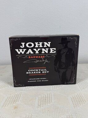 John Wayne Barware Stainless Steel Cocktail Shaker Set With Pine Stand